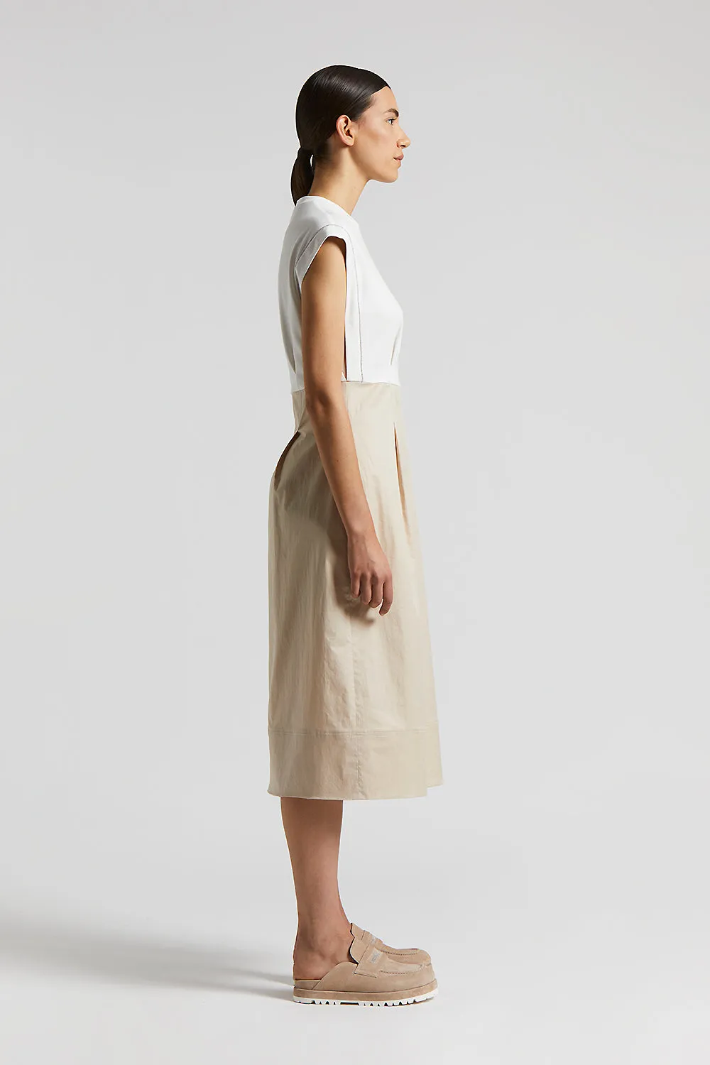 Bi-material midi dress