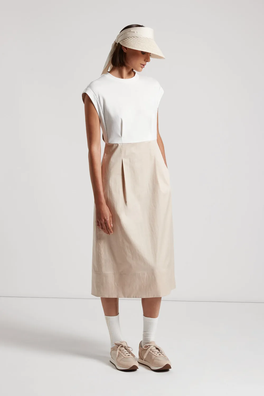 Bi-material midi dress