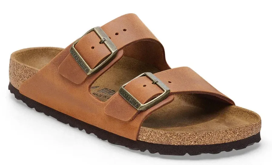BIRKENSTOCK Arizona Cognac Oiled Leather Slides