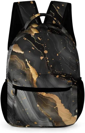 Black and Gold Abstract Marble Texture Travel Laptop Backpack Durable Computer Bag Daypack for Men Women