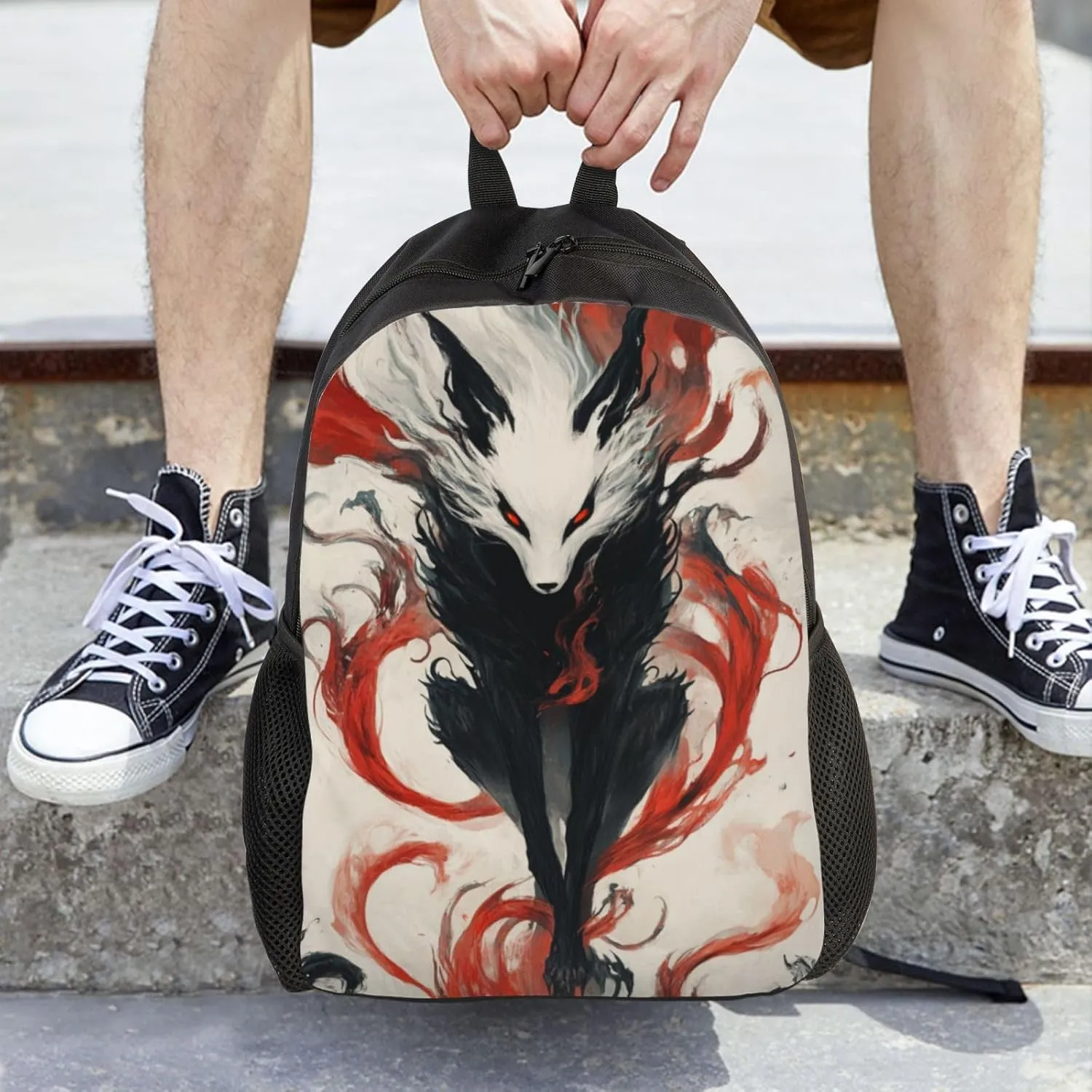 Black And White Fox Backpack Waterproof Anti Theft Durable Light Laptop Bag Backpacks For Women Men Travel Gym Backpack