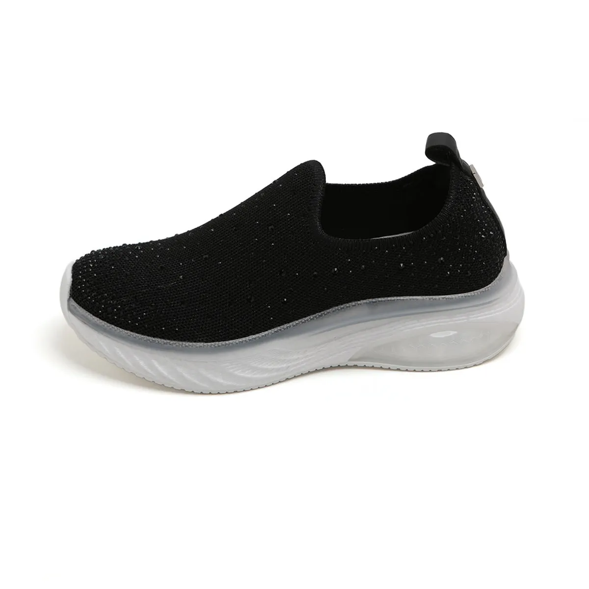 Black Crystal Cushioning Slip On Sneakers
