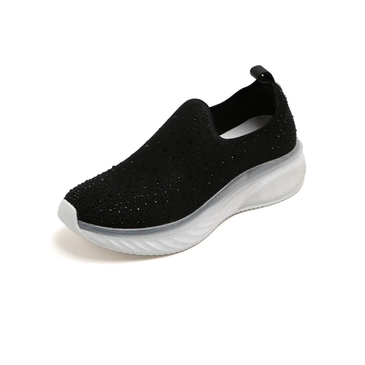 Black Crystal Cushioning Slip On Sneakers