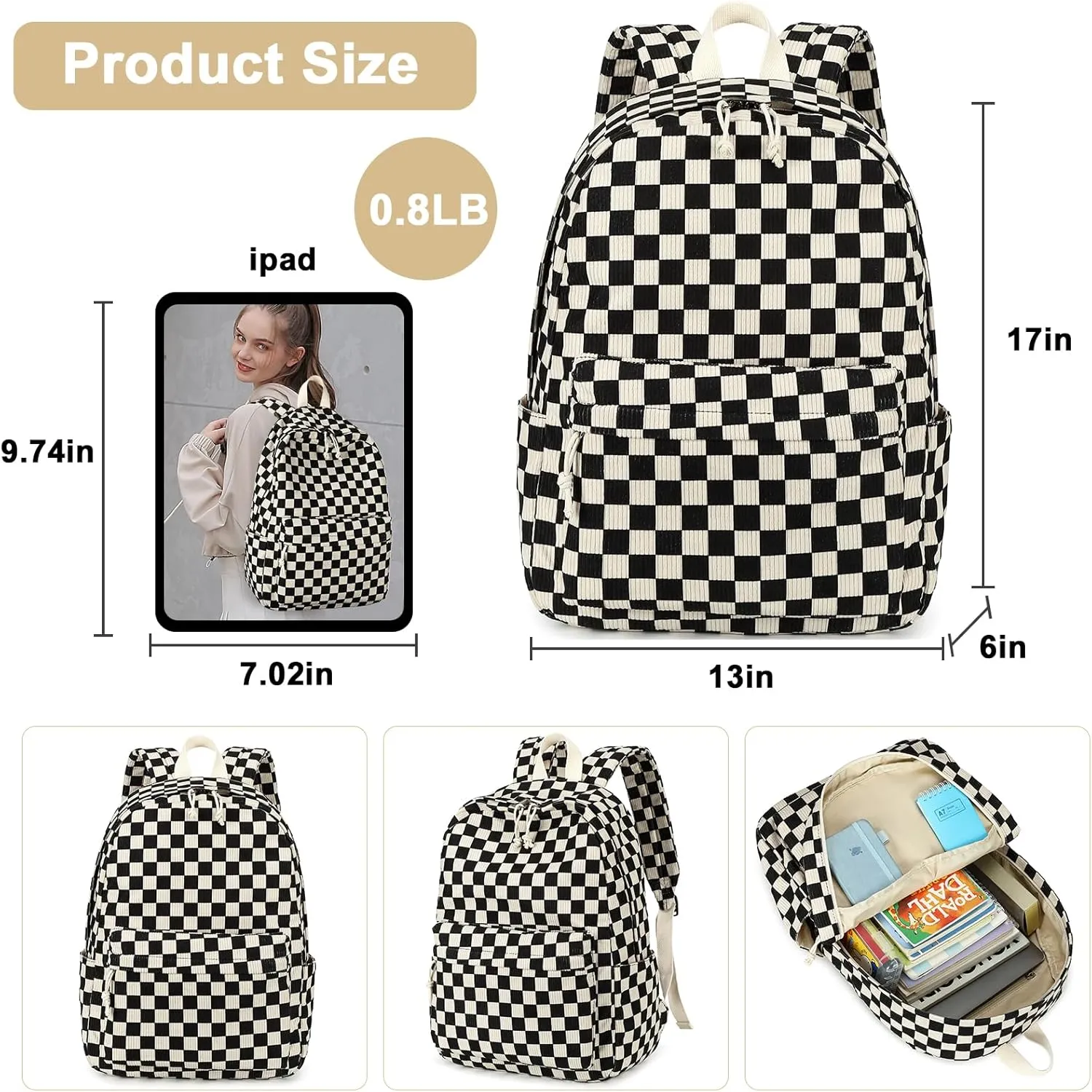Bluboon Backpack for School Girls Women, Cute Corduroy Laptop Bookbag for Kids Teens, Durable Girls Lightweight Backpack
