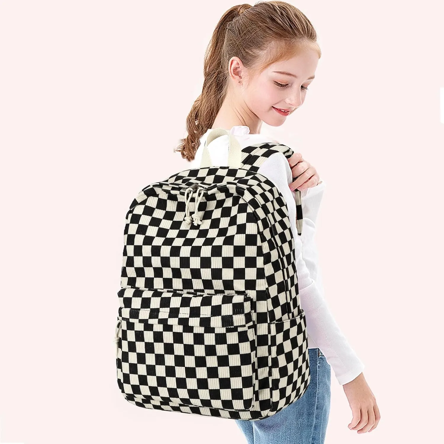 Bluboon Backpack for School Girls Women, Cute Corduroy Laptop Bookbag for Kids Teens, Durable Girls Lightweight Backpack
