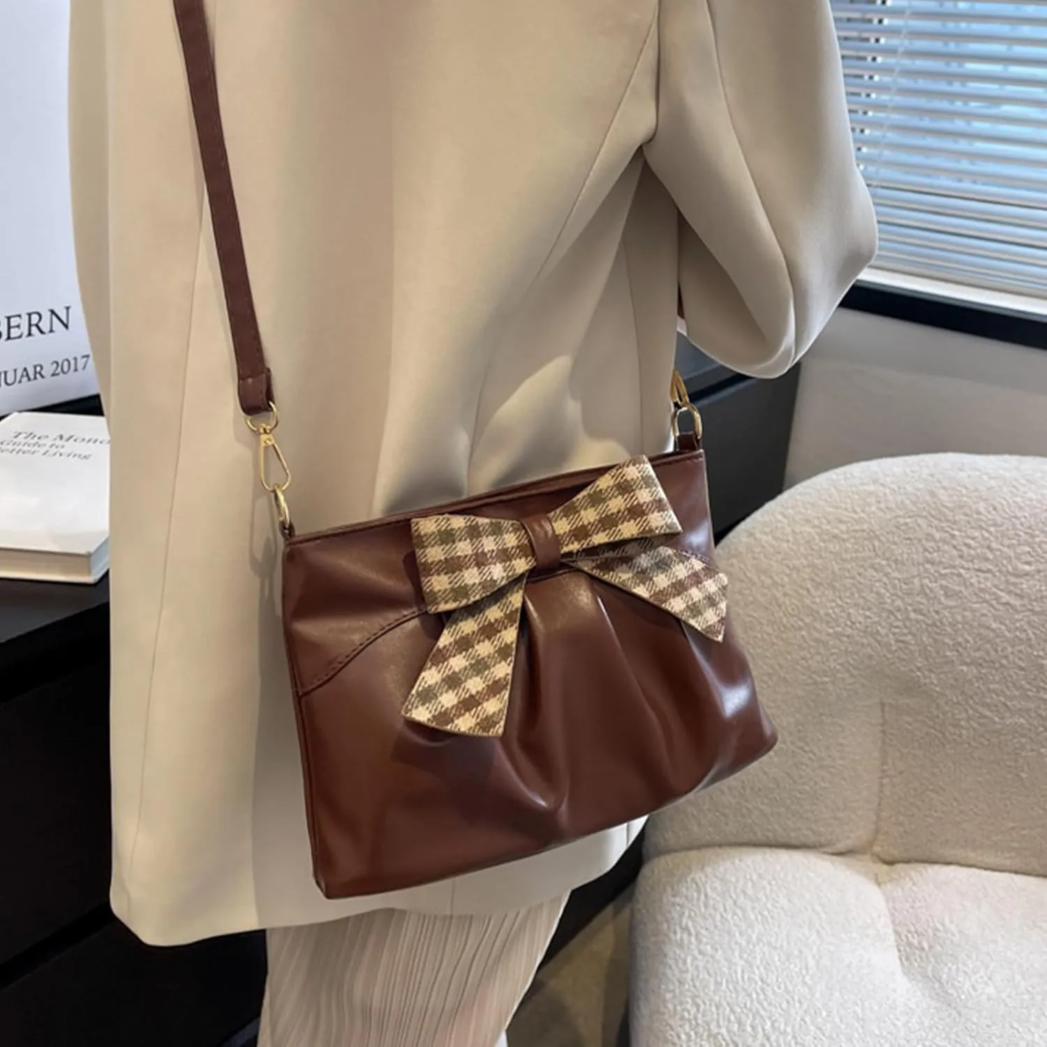 Bow Clutch Evening Handbag Purse for Women Bridal Soft Leather Ruched Crossbody Bags Shoulder Bag