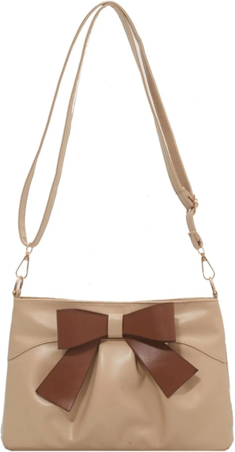 Bow Clutch Evening Handbag Purse for Women Bridal Soft Leather Ruched Crossbody Bags Shoulder Bag