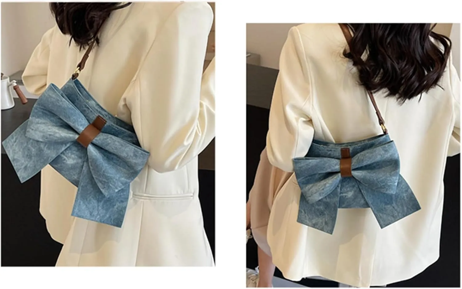 Bow Clutch Evening Handbag Purse for Women Cute Soft Leather Ruched Crossbody Bags Shoulder Bag