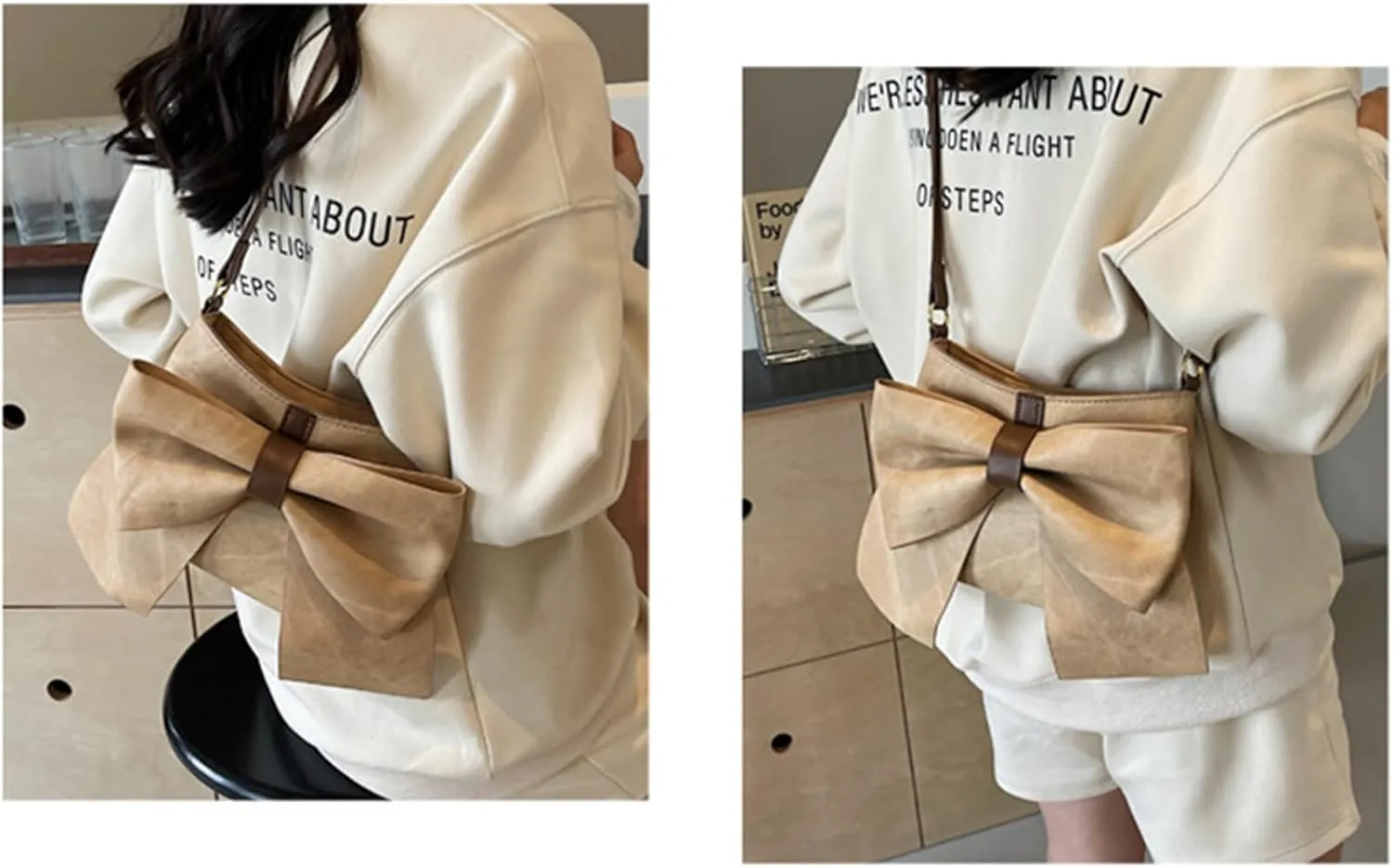 Bow Clutch Evening Handbag Purse for Women Cute Soft Leather Ruched Crossbody Bags Shoulder Bag