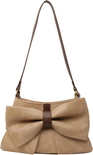 Bow Clutch Evening Handbag Purse for Women Cute Soft Leather Ruched Crossbody Bags Shoulder Bag