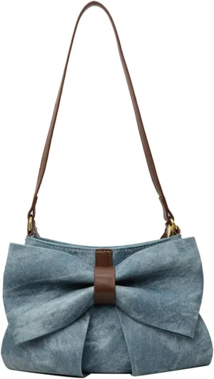Bow Clutch Evening Handbag Purse for Women Cute Soft Leather Ruched Crossbody Bags Shoulder Bag
