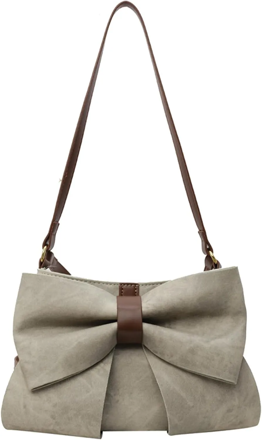 Bow Clutch Evening Handbag Purse for Women Cute Soft Leather Ruched Crossbody Bags Shoulder Bag