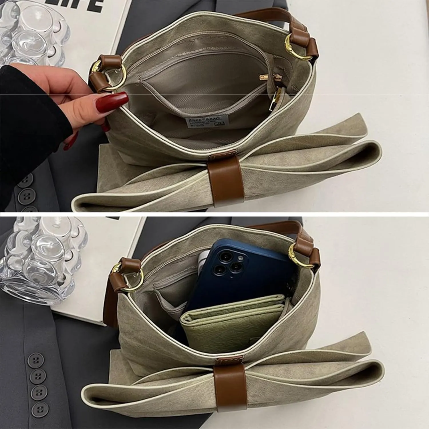 Bow Clutch Evening Handbag Purse for Women Cute Soft Leather Ruched Crossbody Bags Shoulder Bag