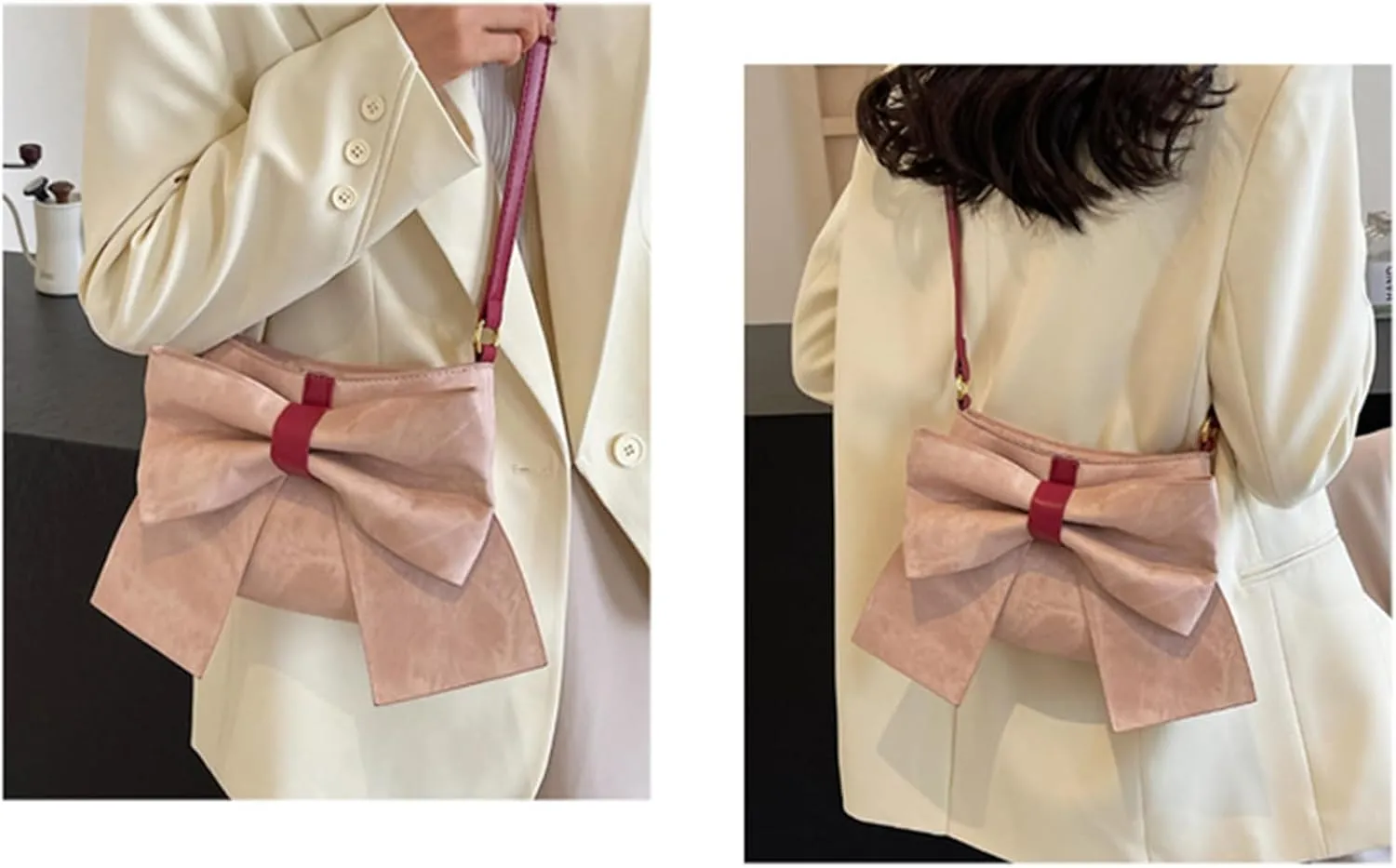 Bow Clutch Evening Handbag Purse for Women Cute Soft Leather Ruched Crossbody Bags Shoulder Bag
