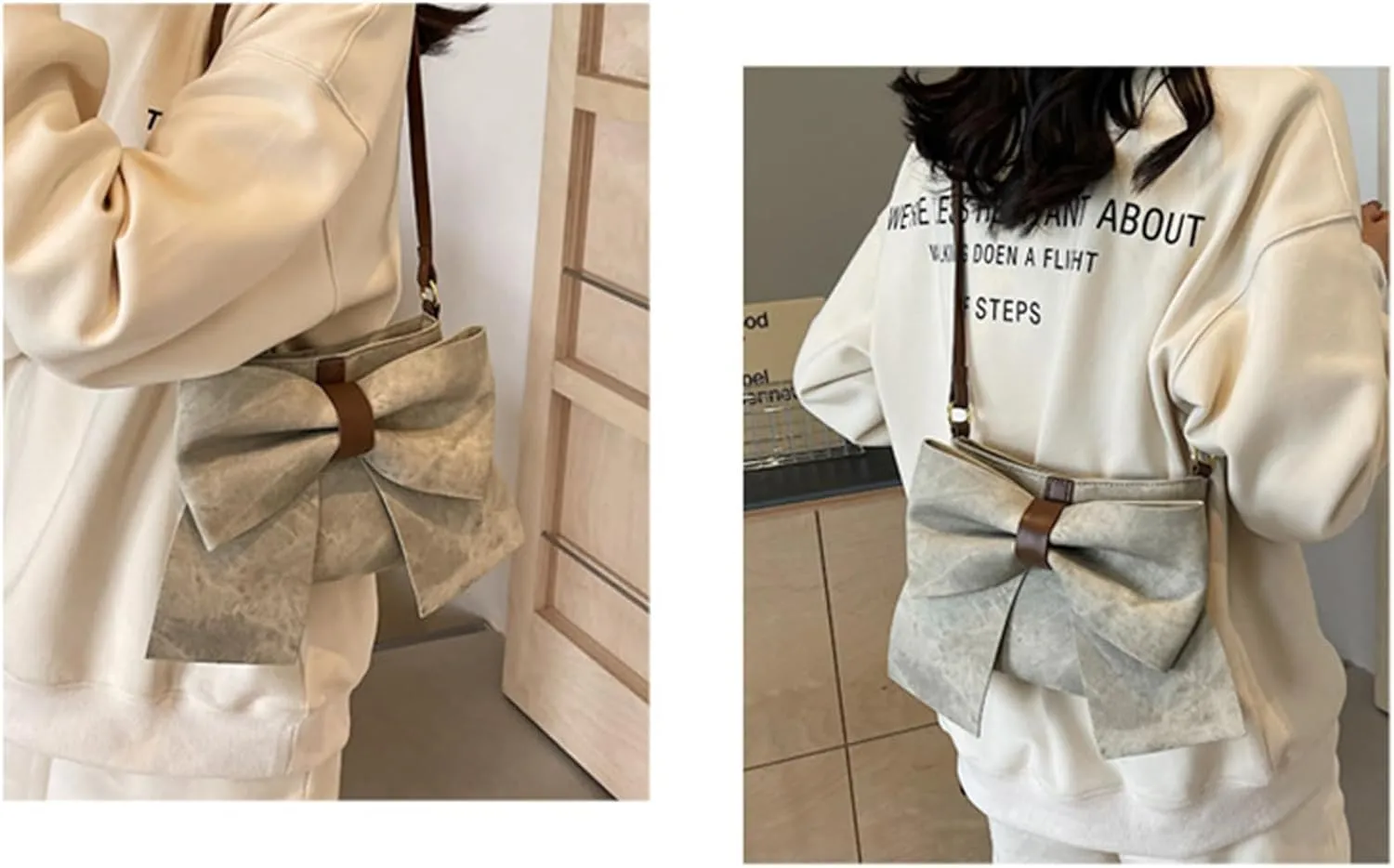 Bow Clutch Evening Handbag Purse for Women Cute Soft Leather Ruched Crossbody Bags Shoulder Bag