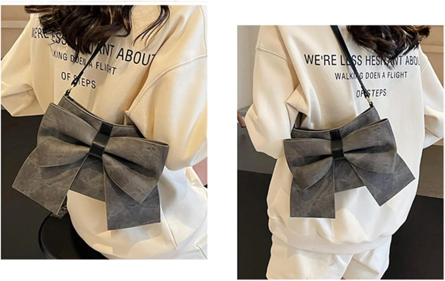 Bow Clutch Evening Handbag Purse for Women Cute Soft Leather Ruched Crossbody Bags Shoulder Bag