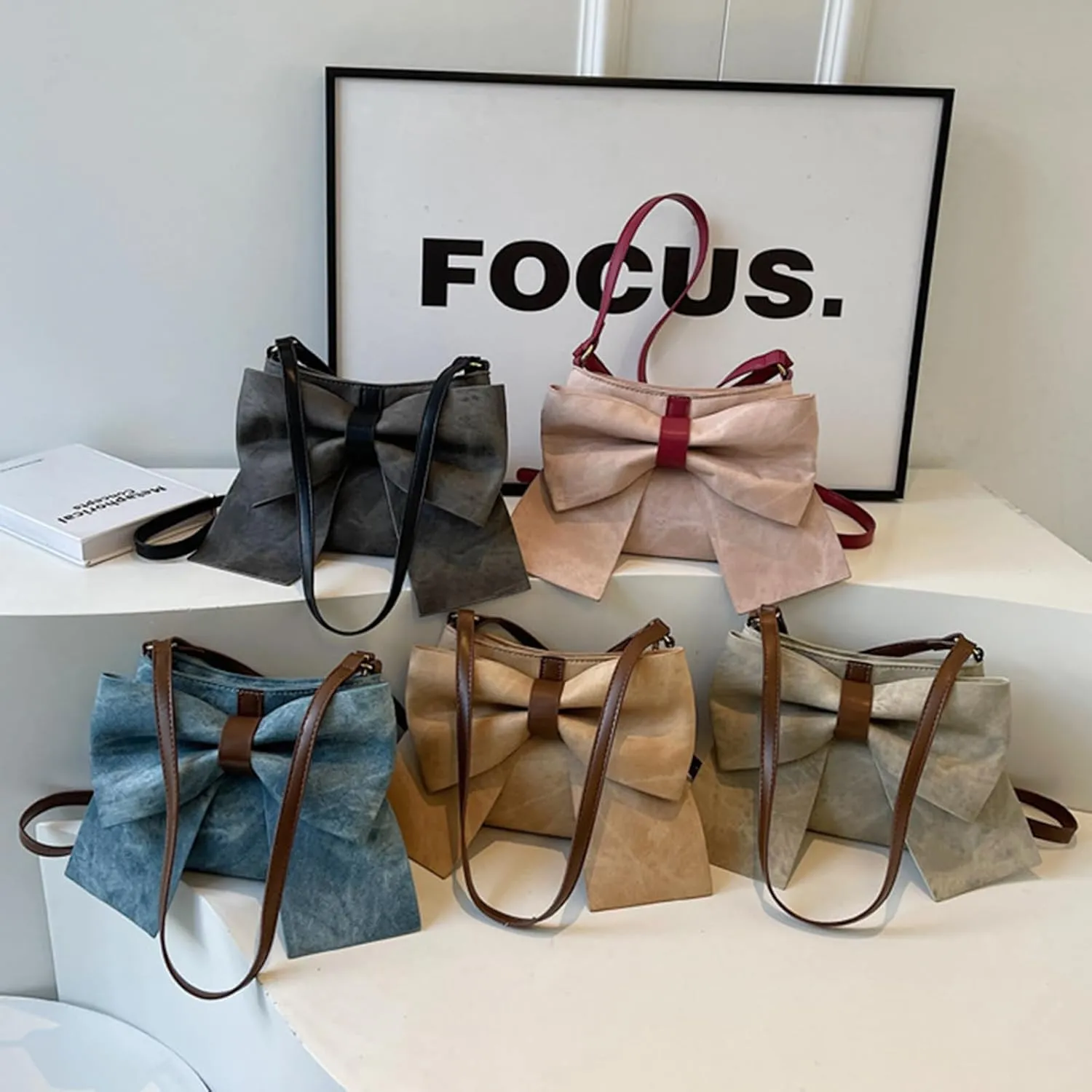 Bow Clutch Evening Handbag Purse for Women Cute Soft Leather Ruched Crossbody Bags Shoulder Bag