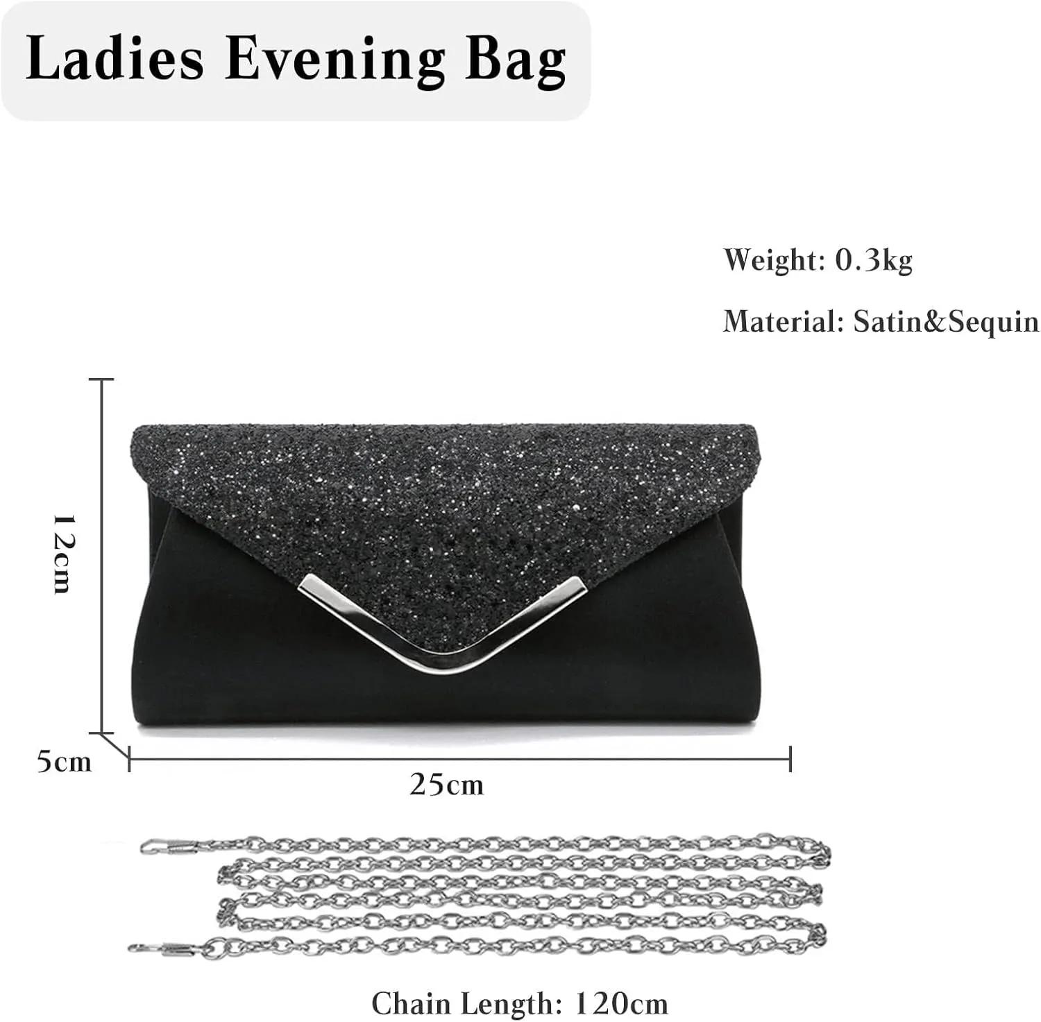 Bridal Wedding Purse Sparkly Shoulder Crossbody Women Envelope Clutch Sequins Evening Shiny Handbag