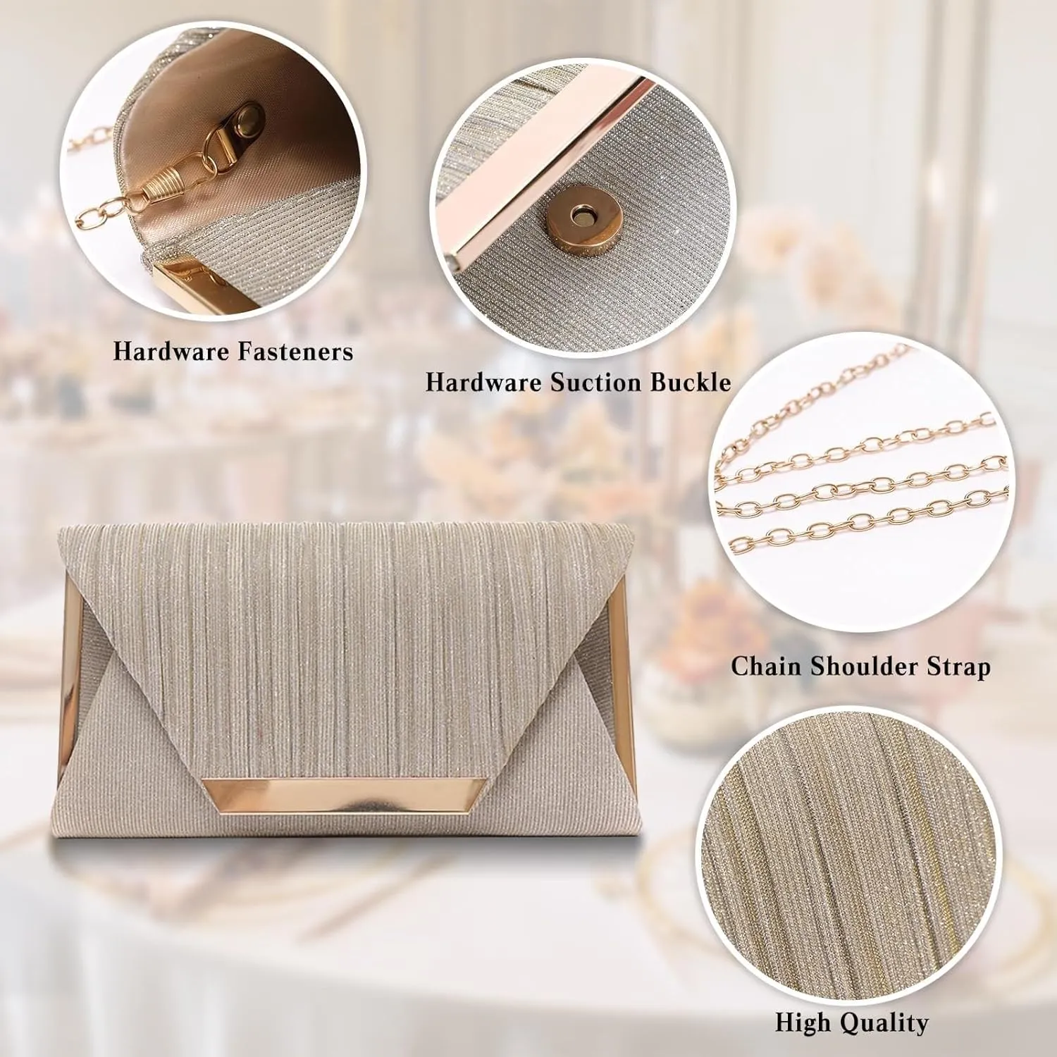 Bridal Wedding Purse Sparkly Shoulder Shiny Handbag Crossbody Women Envelope Evening Glitter Sequins Clutch