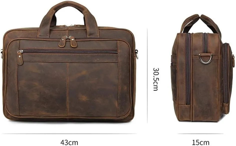 Briefcase Bag For Men, Vintage Handbag Laptop Briefcase Crazy Horse Leather Business Bag