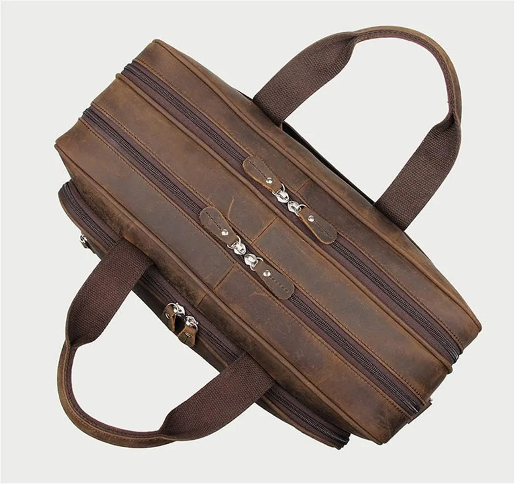 Briefcase Bag For Men, Vintage Handbag Laptop Briefcase Crazy Horse Leather Business Bag