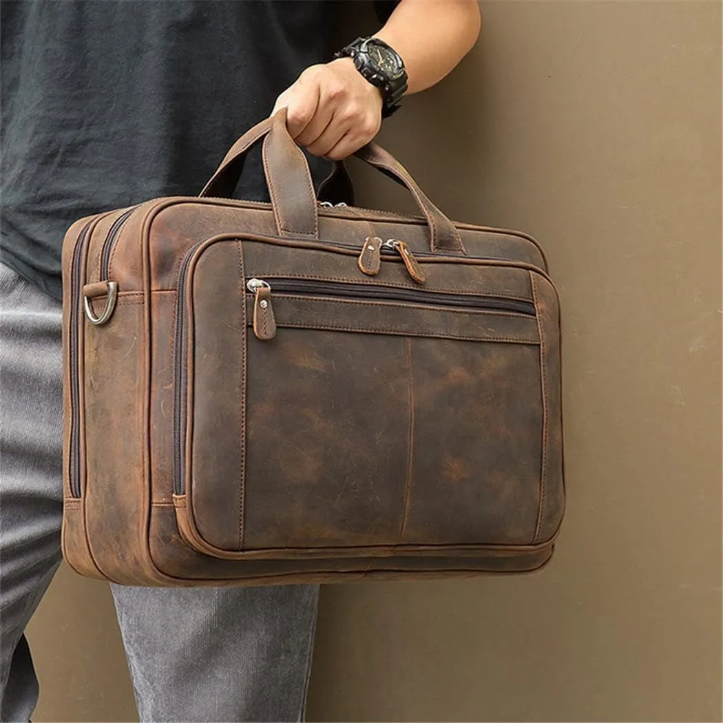Briefcase Bag For Men, Vintage Handbag Laptop Briefcase Crazy Horse Leather Business Bag