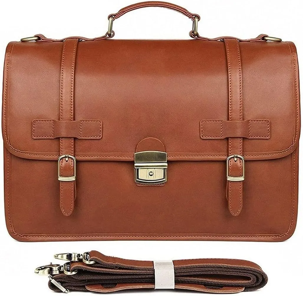 Business Cowhide Messenger Bags, Genuine Leather Briefcase for Men, Travel Luggage Shoulder Bags, Brown (Color : Brown)