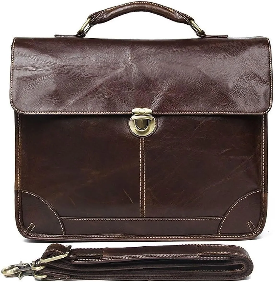Business Travel Messenger Bags, Genuine Leather Briefcase for Men, Briefcases for Men, Luggage Shoulder Bags (Color : Brown)