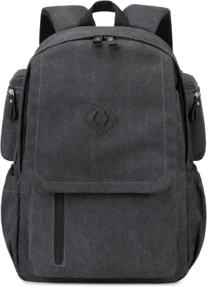 Canvas Backpack for Men Women Laptop Bag 15.6 inch Vintage Rucksack Casual Travel Daypack Large Durable Knapsack College Tote Satchel Anti Theft Bookbag for Teens Girls Boys Hiking Sports Black