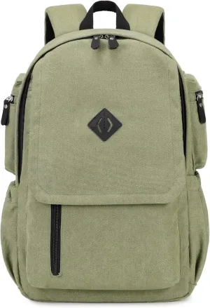 Canvas Backpack for Men Women Laptop Bag 15.6 inch Vintage Rucksack Casual Travel Daypack Large Durable Knapsack College Tote Satchel Anti Theft Bookbag for Teens Girls Boys Hiking Sports Green