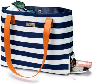 Canvas Wine Tote Bag With Insulated Cooler Compartment. Party Gifts Purse For Women, Pool Beach Bottle Carrier. Champagne Boat Gift Idea For Luxury Travel Picnic Lake BYOB