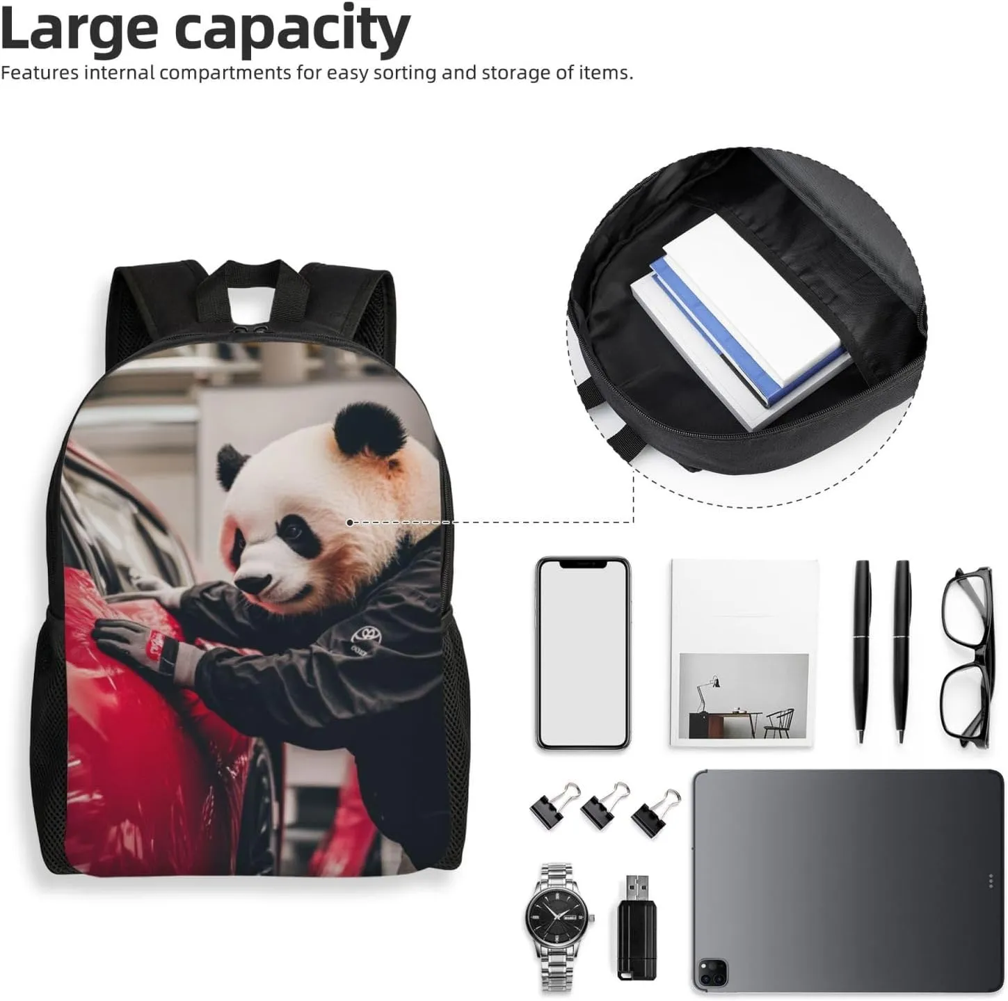 Car Wash Panda Backpack Waterproof Anti Theft Durable Light Laptop Bag Backpacks For Women Men Travel Gym Backpack