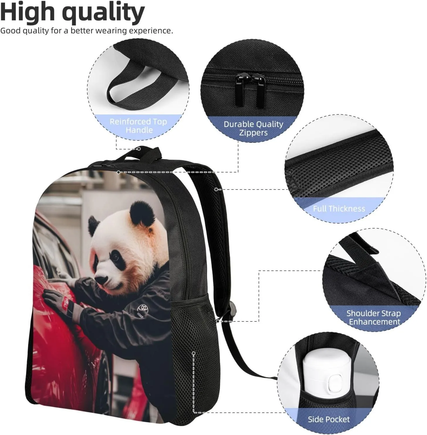 Car Wash Panda Backpack Waterproof Anti Theft Durable Light Laptop Bag Backpacks For Women Men Travel Gym Backpack