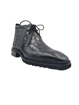 Carrucci Black Men's Alligator Embossed Leather Chukka Boot