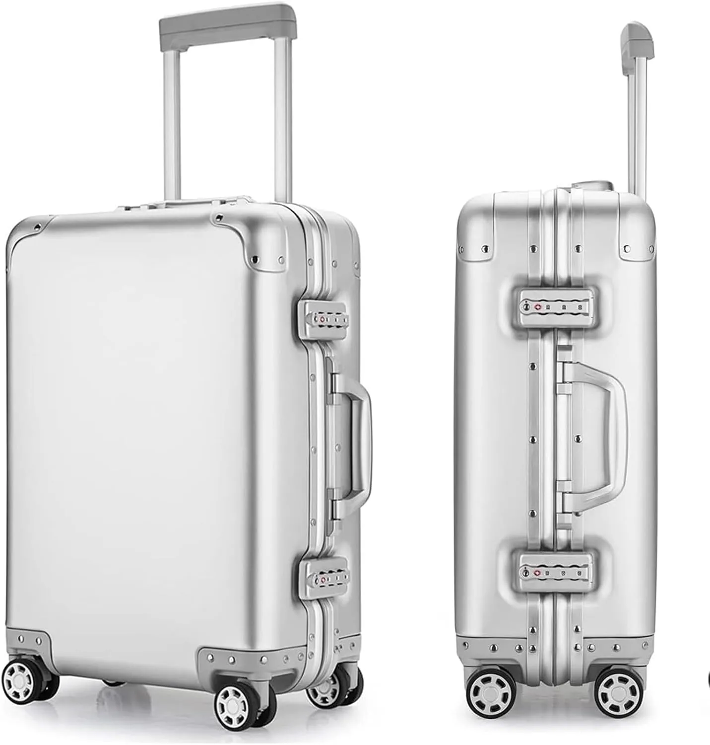 Carry-on Suitcase Luggage Aluminum Alloy Luggage Hard Shell Carry-Ons With Spinner Wheels Lightweight Suitcases Carry-on Suitcases Carry On Luggages (Color : Silver, Size : 20inch)