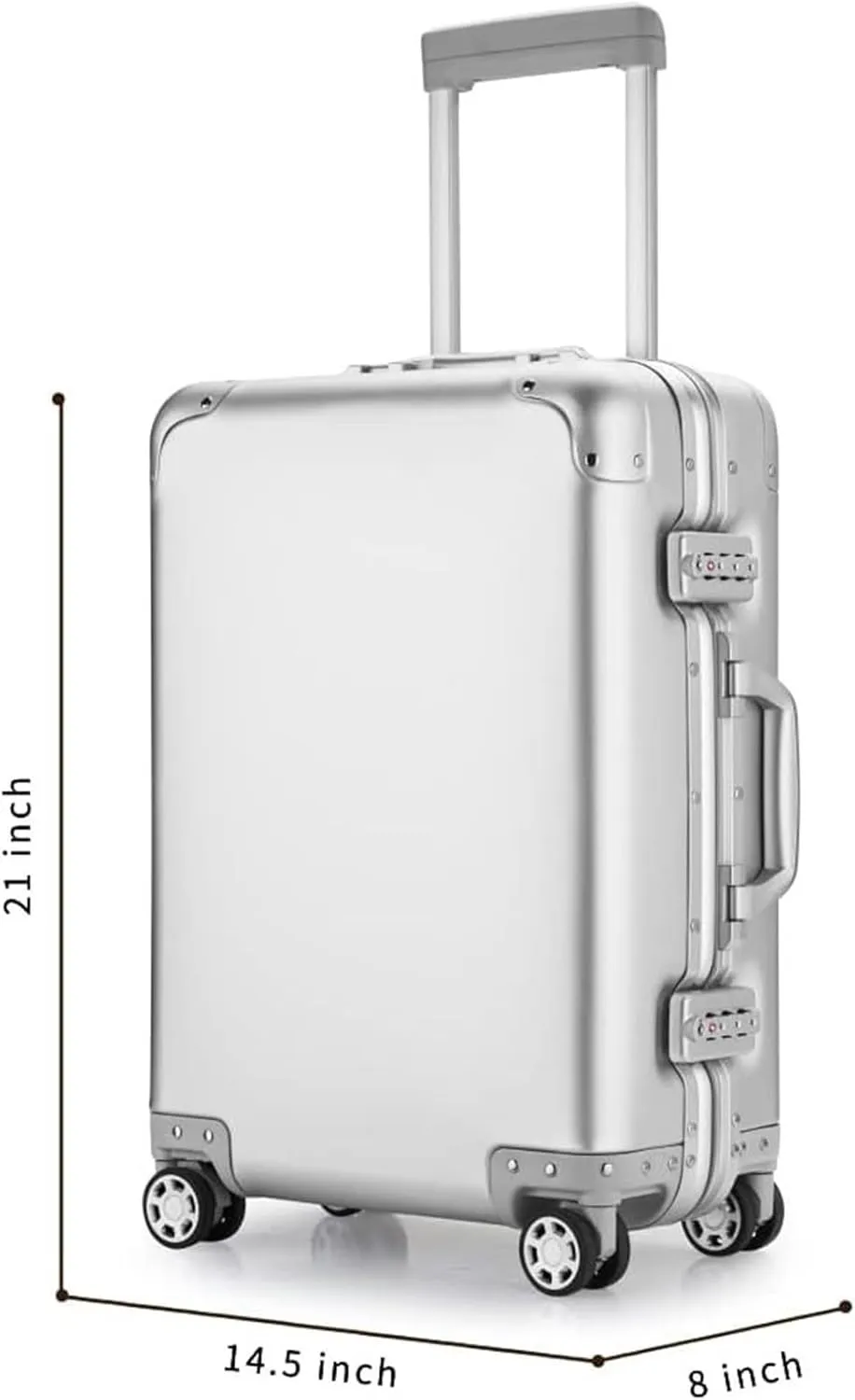 Carry-on Suitcase Luggage Aluminum Alloy Luggage Hard Shell Carry-Ons With Spinner Wheels Lightweight Suitcases Carry-on Suitcases Carry On Luggages (Color : Silver, Size : 20inch)