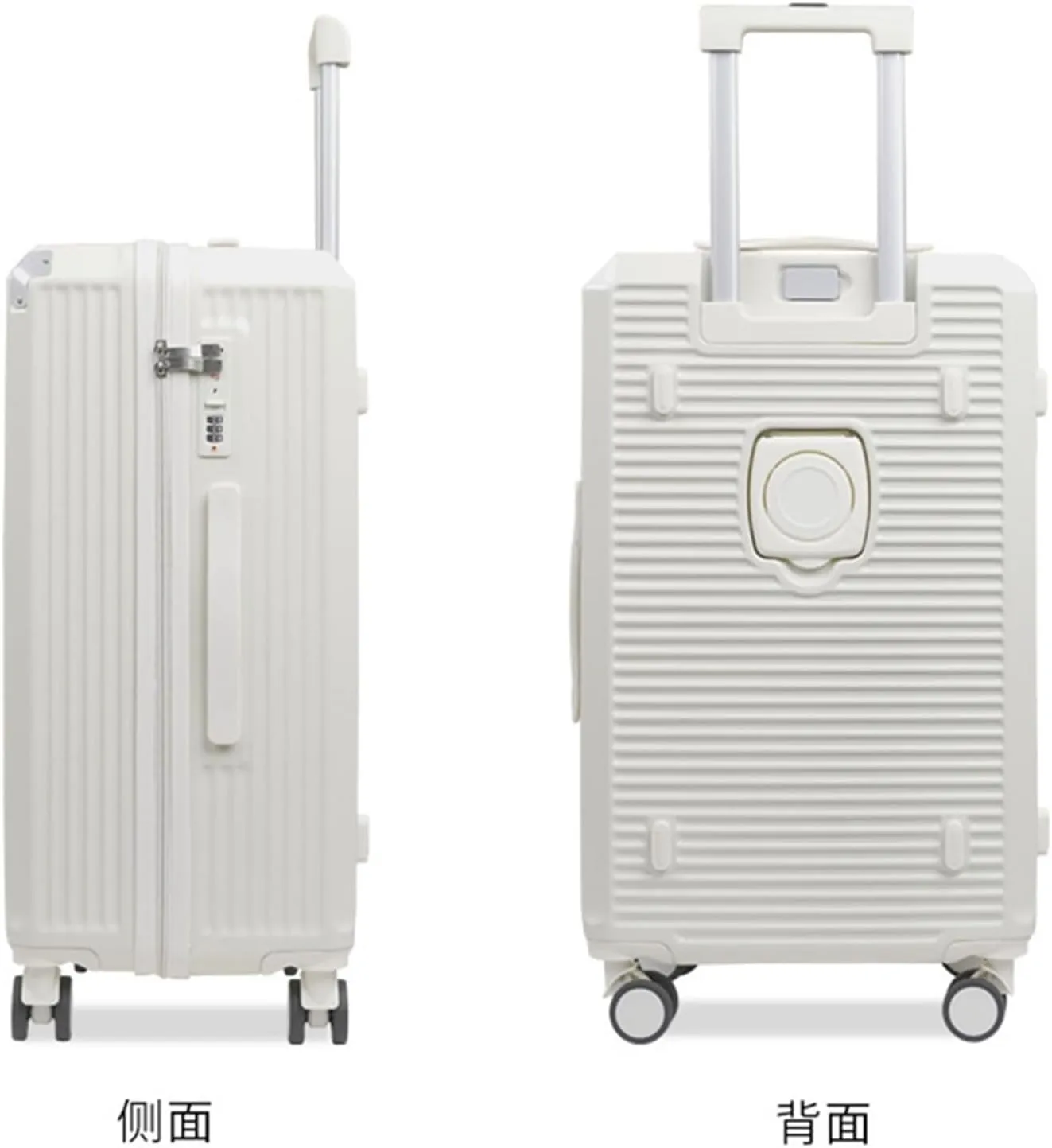 Carry-on Suitcase Luggage Luggage For Women Suitcsases With Cup Holder USB Spinner Wheels Hardside Luggage With Lock Carry-on Suitcases Carry On Luggages (Color : White, Size : 20in)