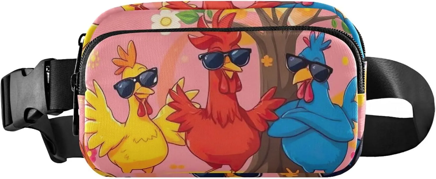 Cartoon Fun Colorful Chicken Fanny Packs for Women Waterproof Hip Pack Belt Bag Fashion Waist Bag for Women