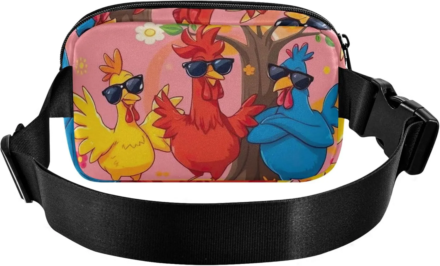 Cartoon Fun Colorful Chicken Fanny Packs for Women Waterproof Hip Pack Belt Bag Fashion Waist Bag for Women