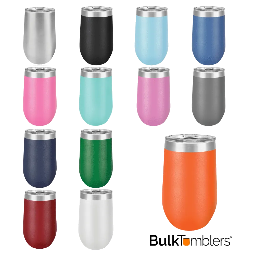 CASE of 24 - 16 oz Stainless Steel Blank Insulated Stemless Wine Tumbler w Lid
