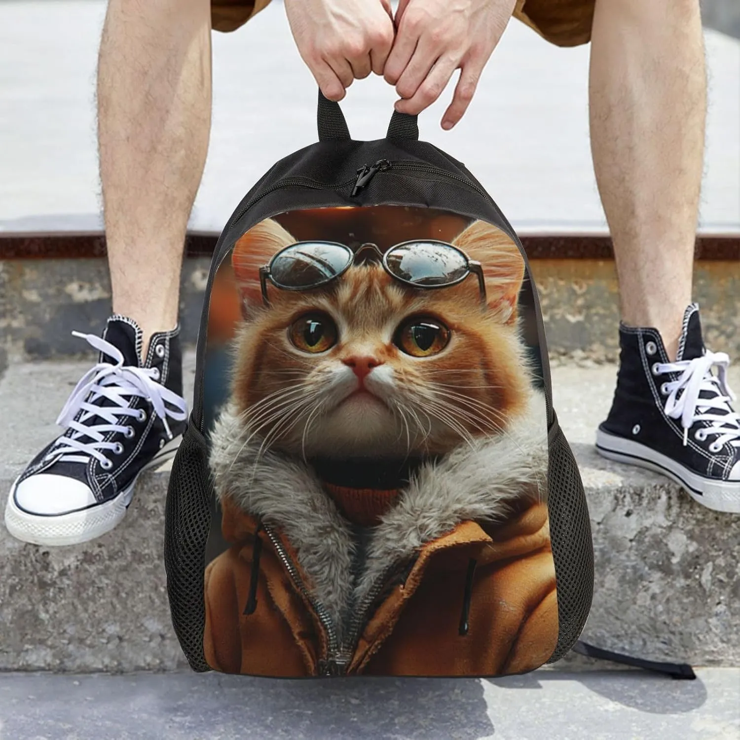 Cat With Sunglasses Backpack Waterproof Anti Theft Durable Light Laptop Bag Backpacks For Women Men Travel Gym Backpack