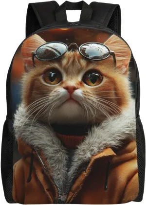 Cat With Sunglasses Backpack Waterproof Anti Theft Durable Light Laptop Bag Backpacks For Women Men Travel Gym Backpack