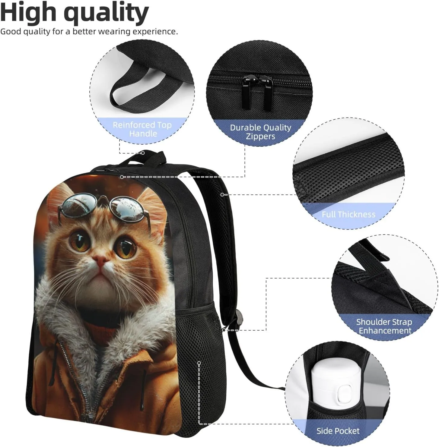 Cat With Sunglasses Backpack Waterproof Anti Theft Durable Light Laptop Bag Backpacks For Women Men Travel Gym Backpack