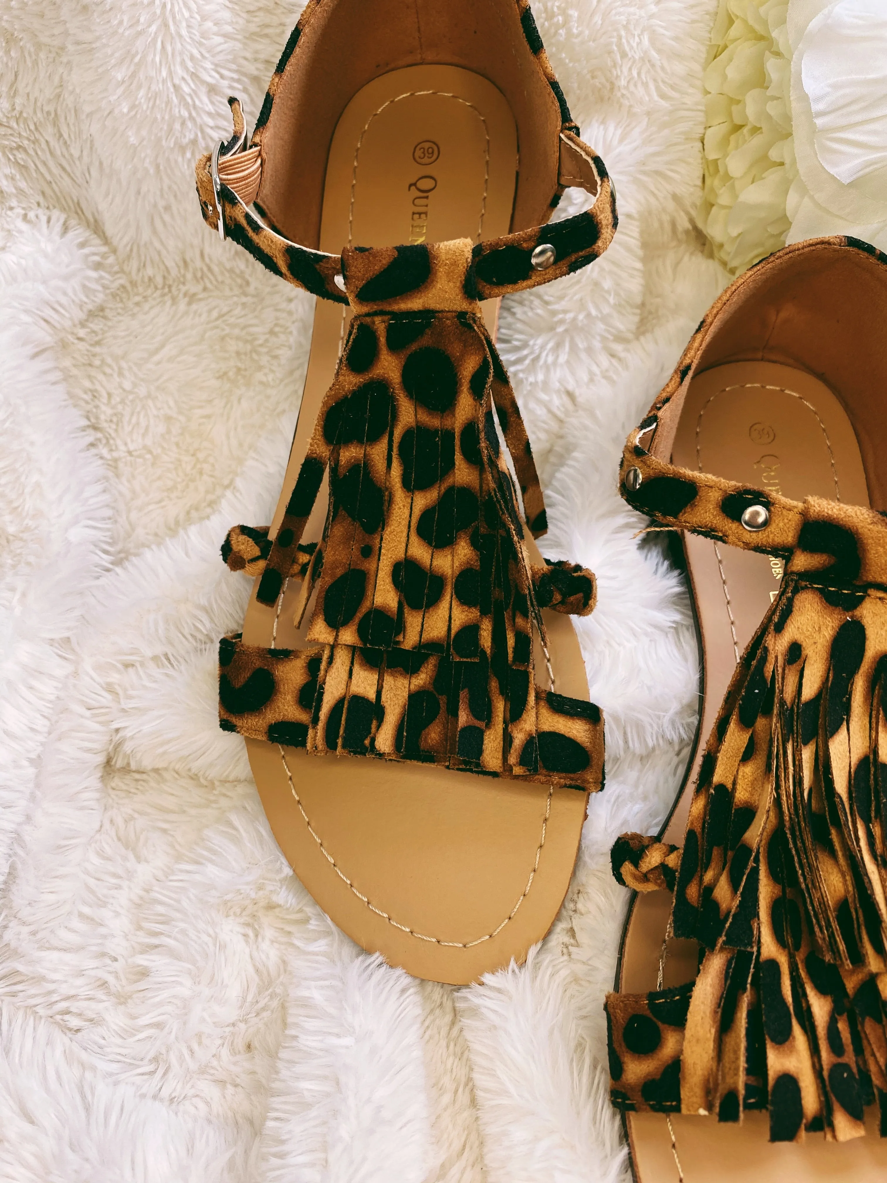 Celestia Tassel sandals in leopard print