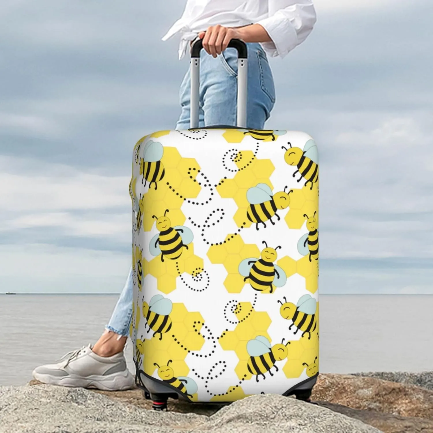 Cheerful Bumble Bees Luggage Cover Washable Elasticated Luggage Covers For Suitcase Tsa Approved Stylish Dust And Scratch Resistant Luggage Case Protector For Kids And Adults
