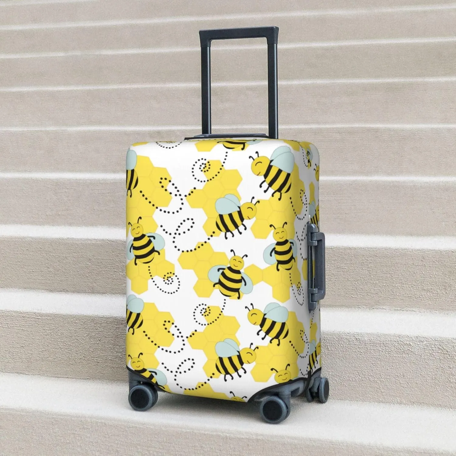 Cheerful Bumble Bees Luggage Cover Washable Elasticated Luggage Covers For Suitcase Tsa Approved Stylish Dust And Scratch Resistant Luggage Case Protector For Kids And Adults