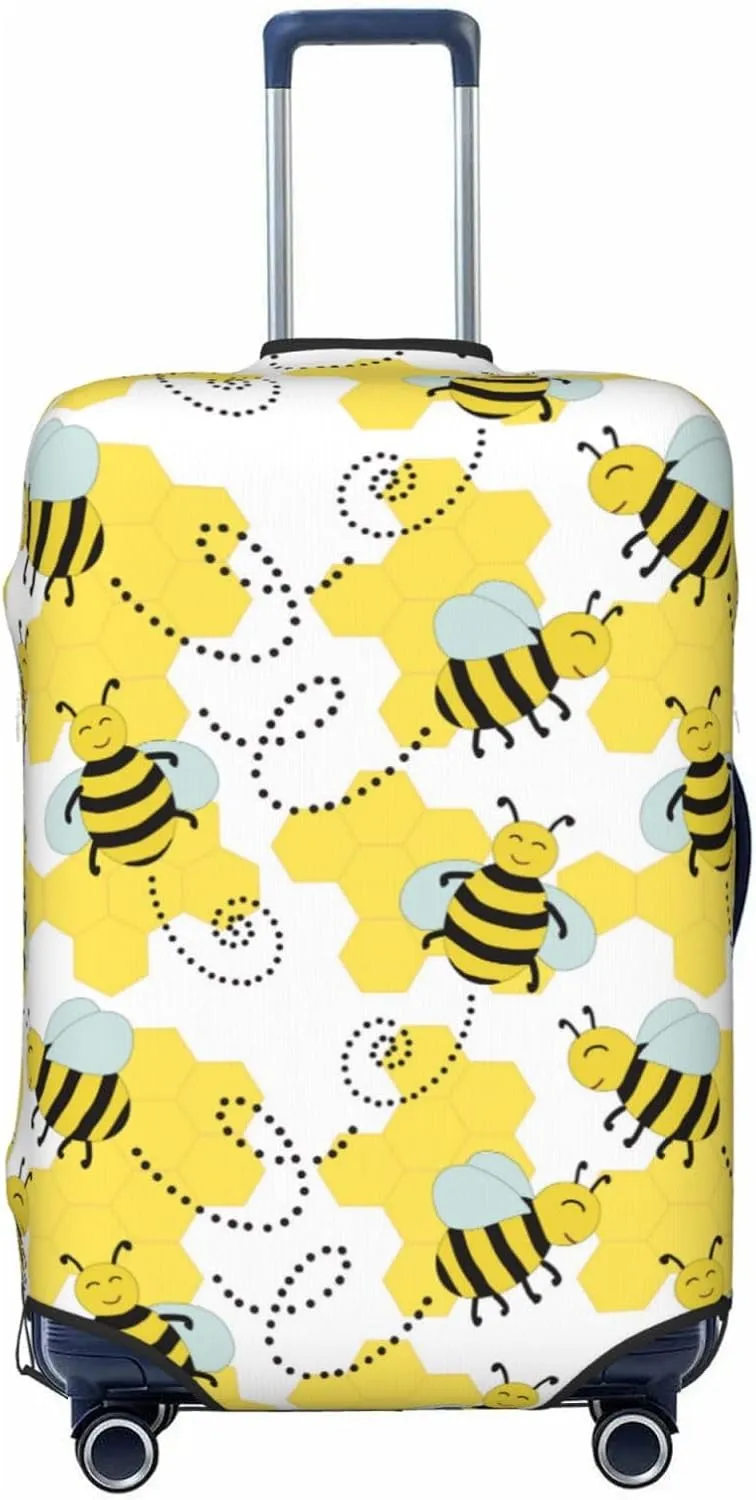 Cheerful Bumble Bees Luggage Cover Washable Elasticated Luggage Covers For Suitcase Tsa Approved Stylish Dust And Scratch Resistant Luggage Case Protector For Kids And Adults