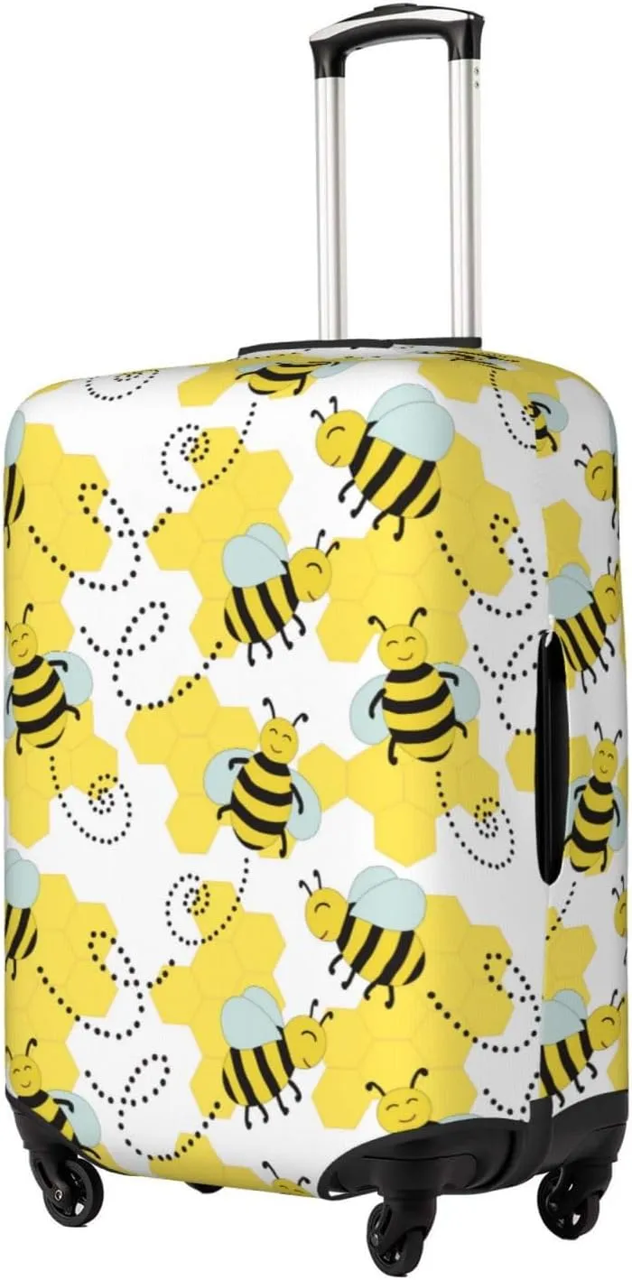 Cheerful Bumble Bees Luggage Cover Washable Elasticated Luggage Covers For Suitcase Tsa Approved Stylish Dust And Scratch Resistant Luggage Case Protector For Kids And Adults