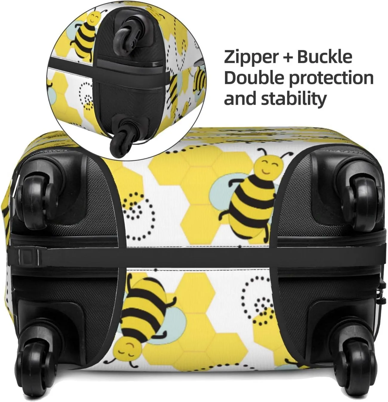 Cheerful Bumble Bees Luggage Cover Washable Elasticated Luggage Covers For Suitcase Tsa Approved Stylish Dust And Scratch Resistant Luggage Case Protector For Kids And Adults