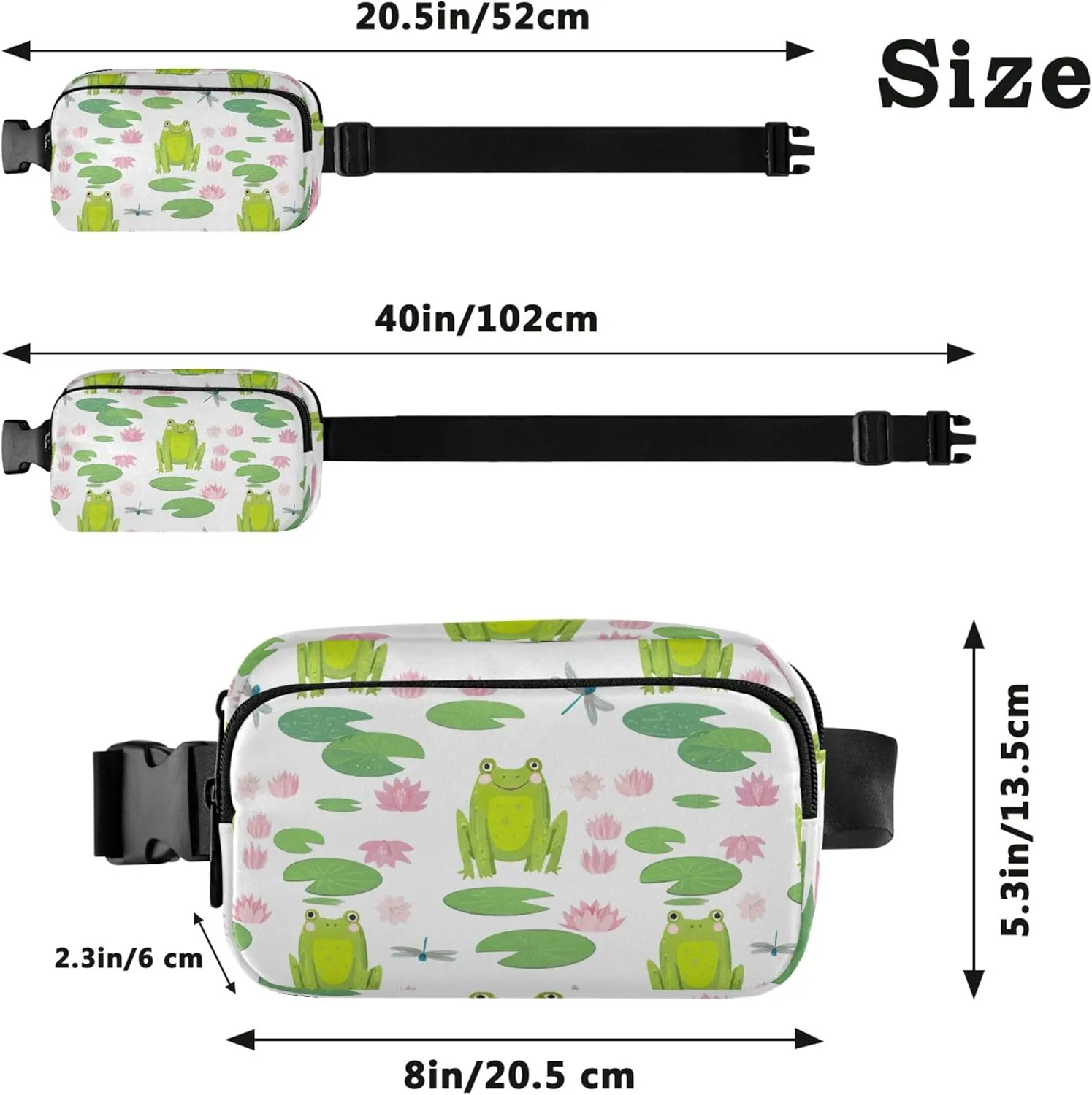 Cheerful Cute Frogs Green Womens Fanny Pack Waterproof Hip Pack Belt Pouch Cute Crossbody Waist Pack